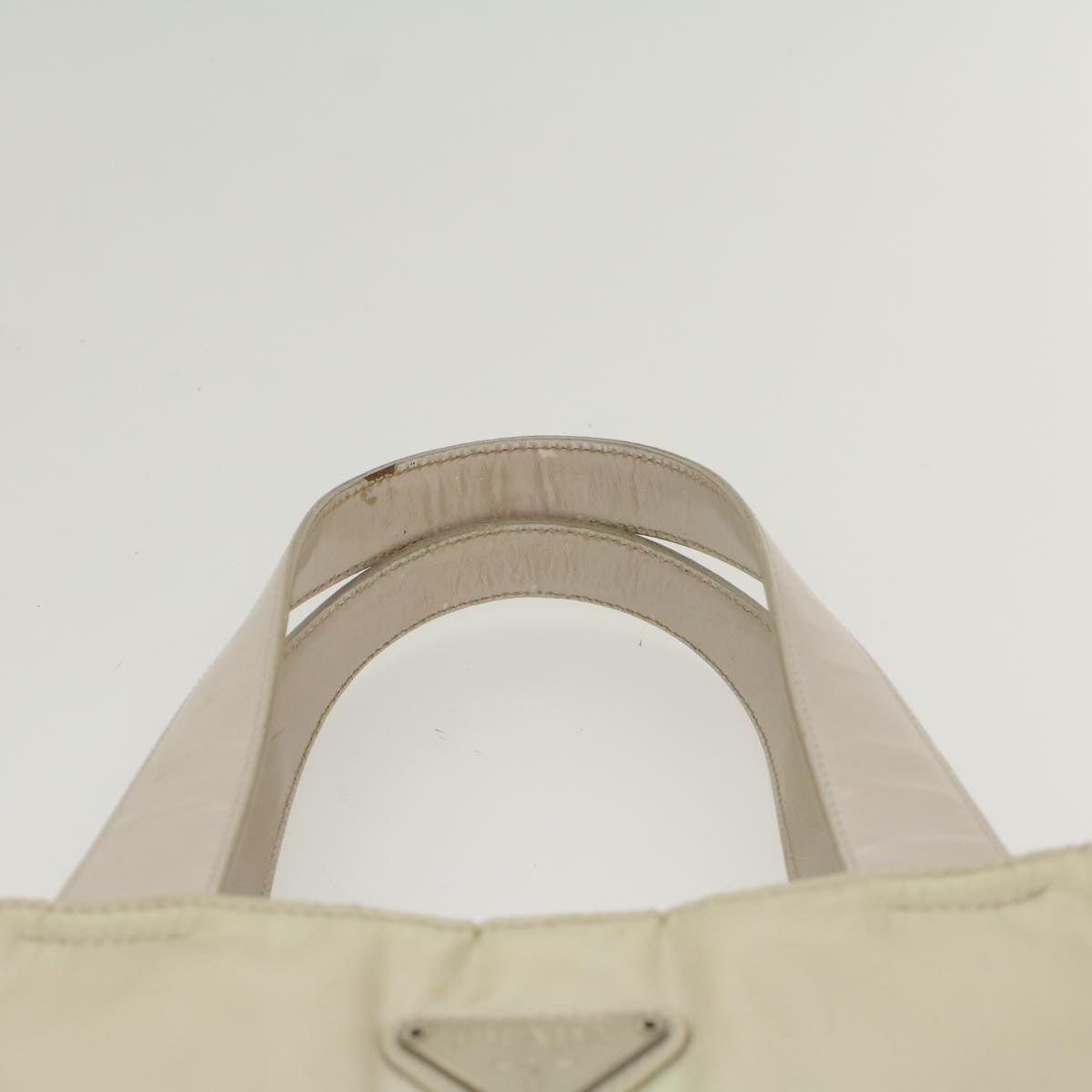 PRADA Hand Bag Nylon Leather Beige Ivory Auth 49308