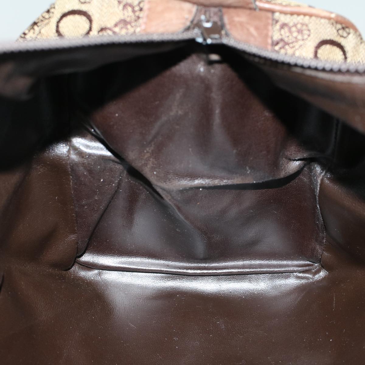 CELINE C Macadam Canvas Hand Bag Canvas Leather Brown Beige Auth 49314