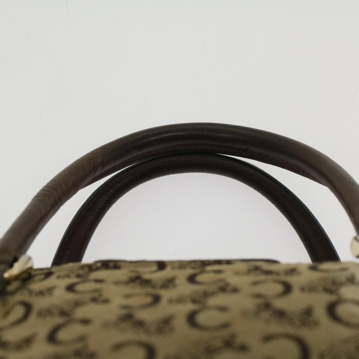 CELINE C Macadam Canvas Hand Bag Canvas Leather Brown Beige Auth 49314