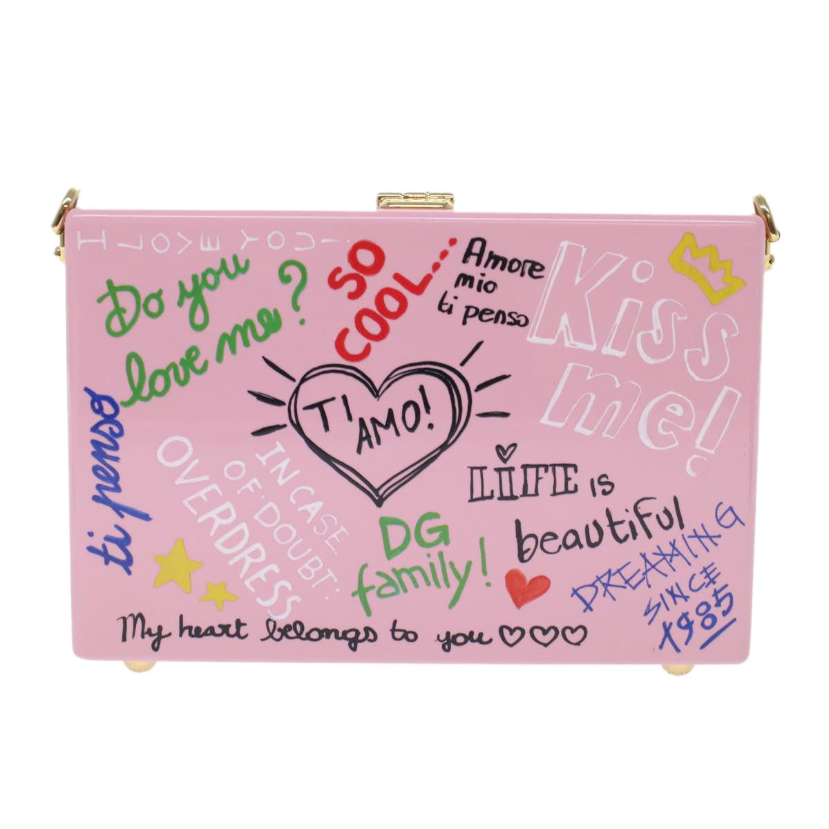 DOLCE&GABBANA Acrylic Graffiti Printed Box Shoulder Bag Plastic Pink Auth 49317A - 0