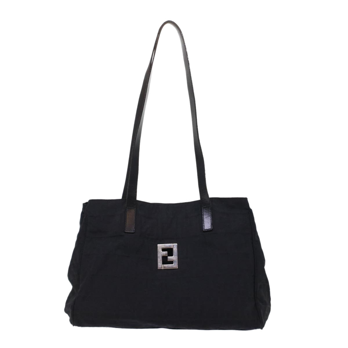 FENDI Zucca Canvas Shoulder Bag Nylon Leather Black Auth 49326