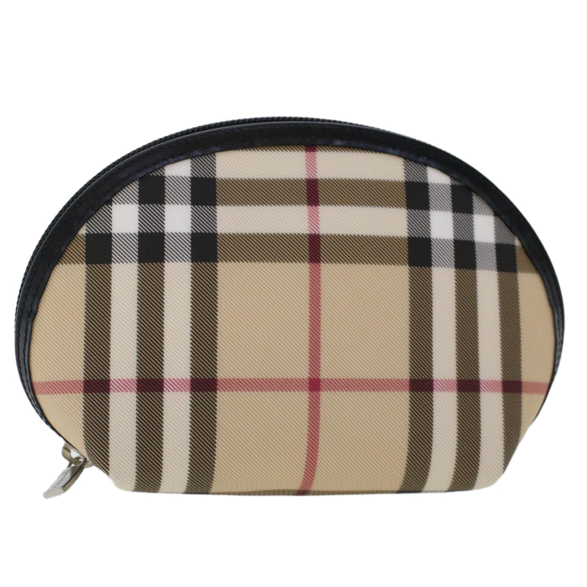 BURBERRY Nova Check Pouch PVC Leather Beige Auth 49384