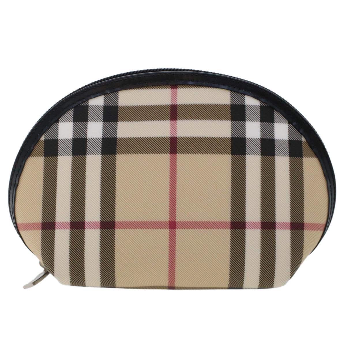 BURBERRY Nova Check Pouch PVC Leather Beige Auth 49384