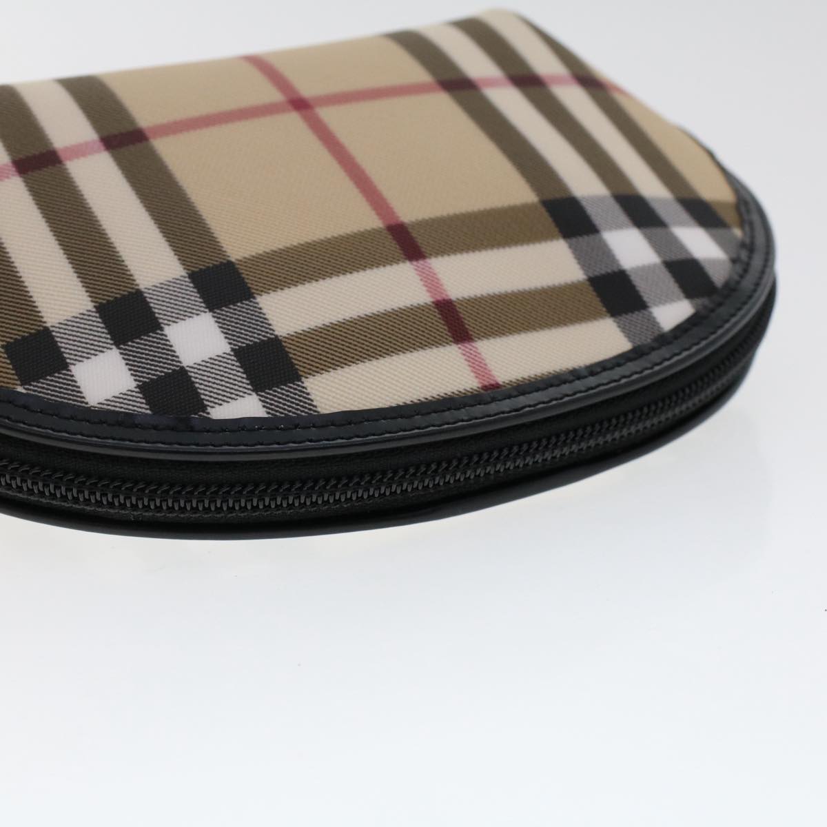 BURBERRY Nova Check Pouch PVC Leather Beige Auth 49384