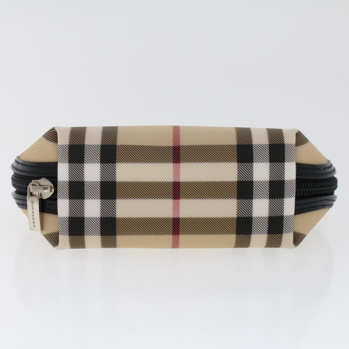 BURBERRY Nova Check Pouch PVC Leather Beige Auth 49384