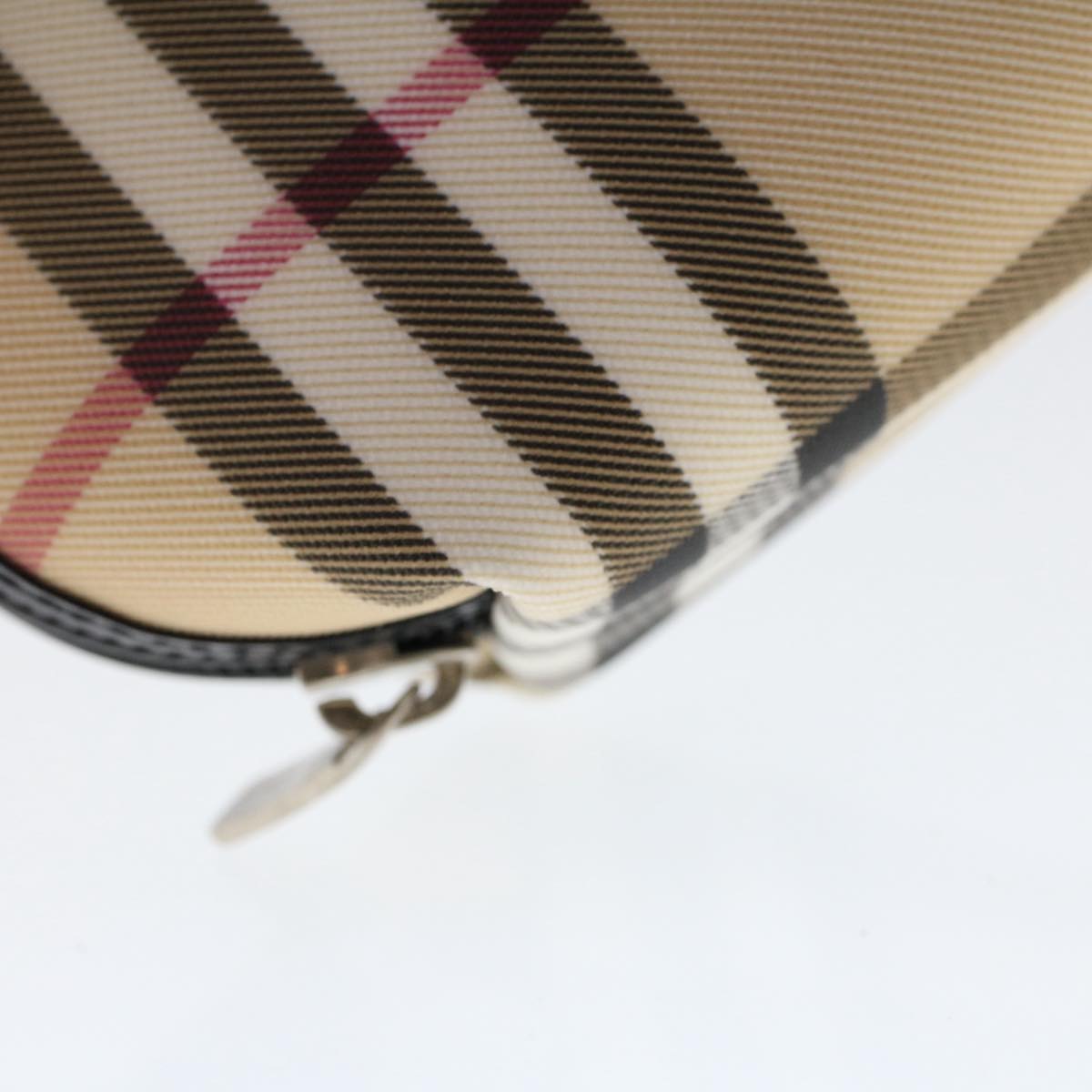 BURBERRY Nova Check Pouch PVC Leather Beige Auth 49384