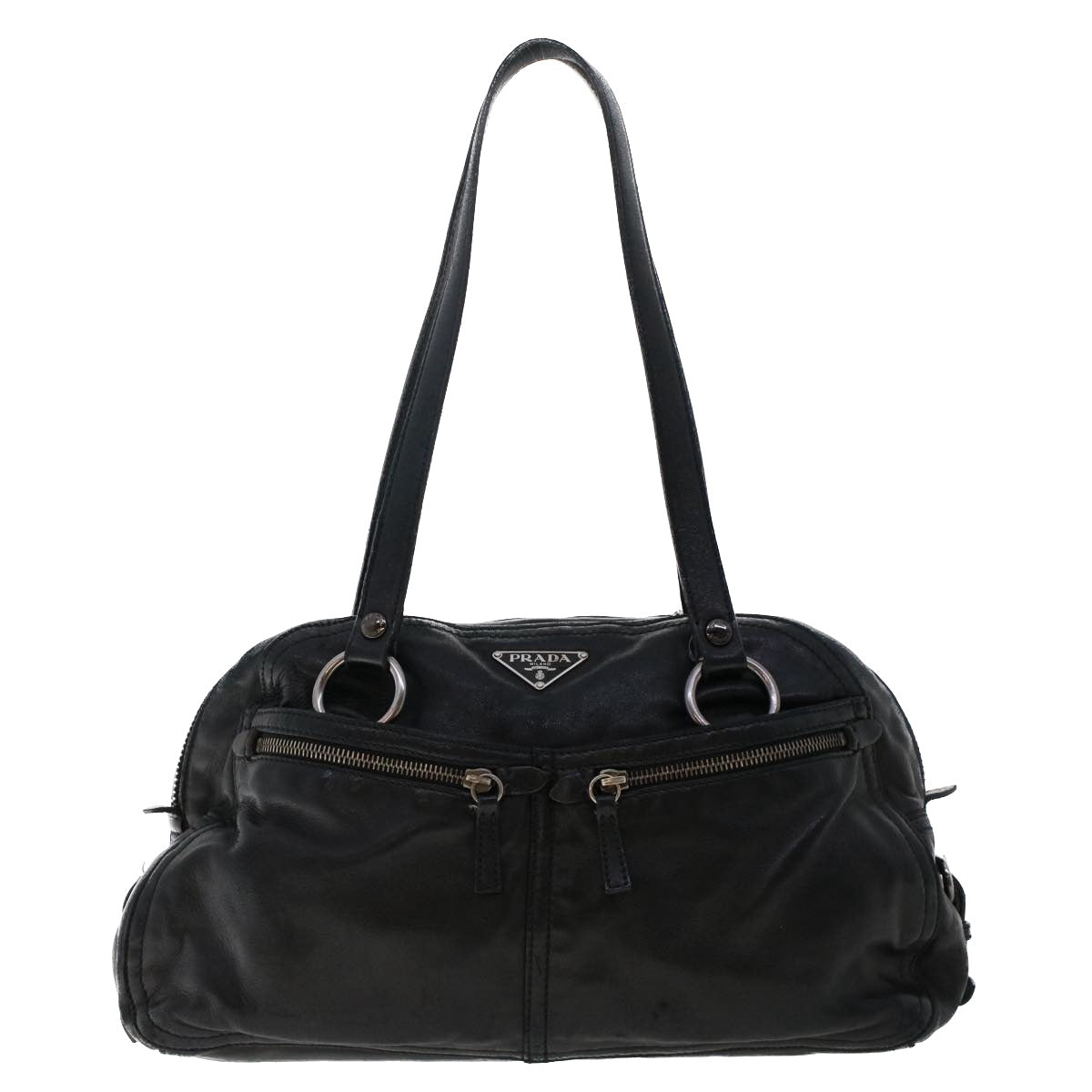 PRADA Shoulder Bag Leather Black Auth 49401