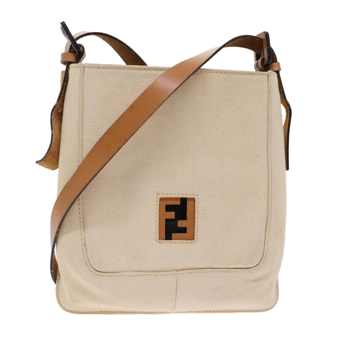 FENDI Shoulder Bag Canvas Beige Auth 49413