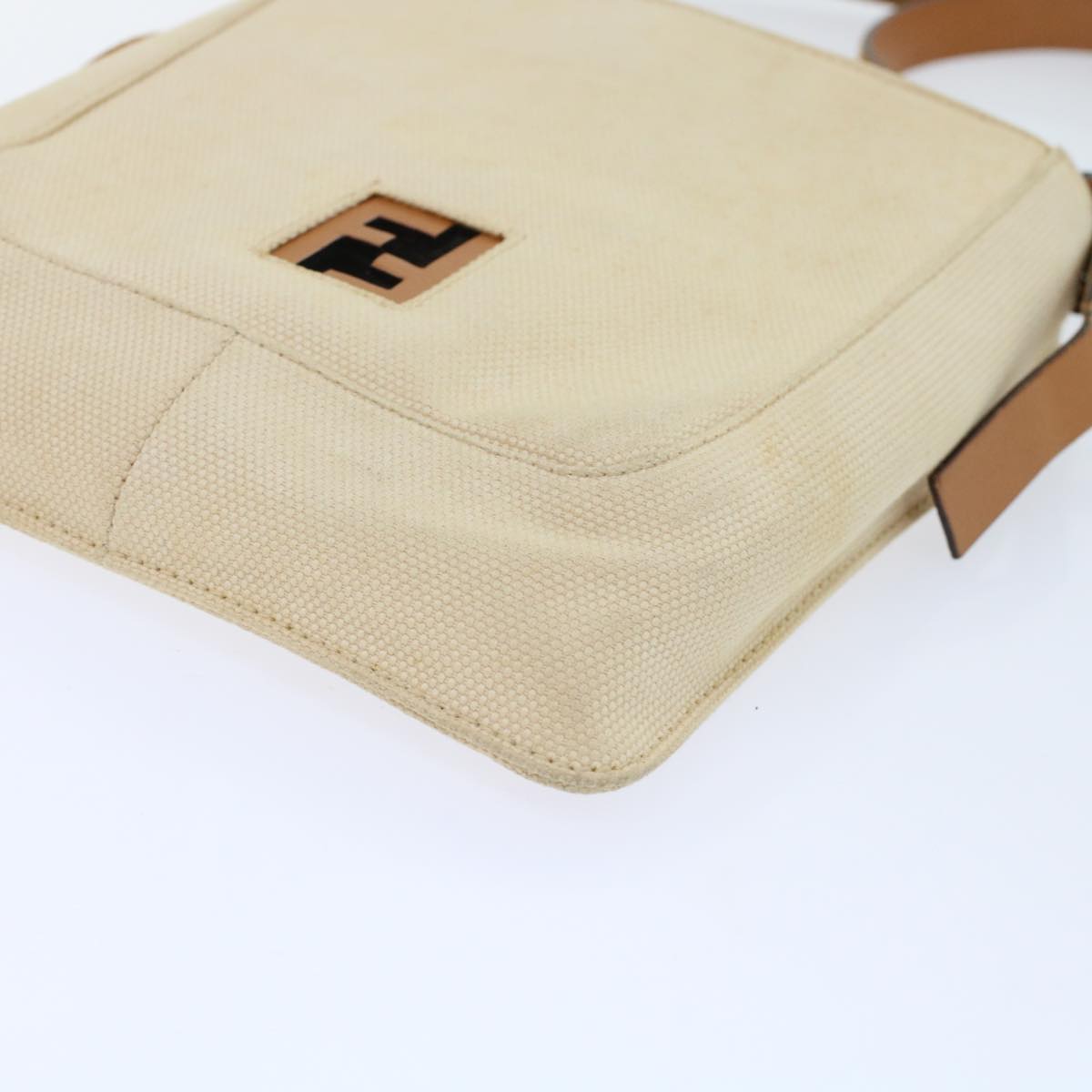 FENDI Shoulder Bag Canvas Beige Auth 49413