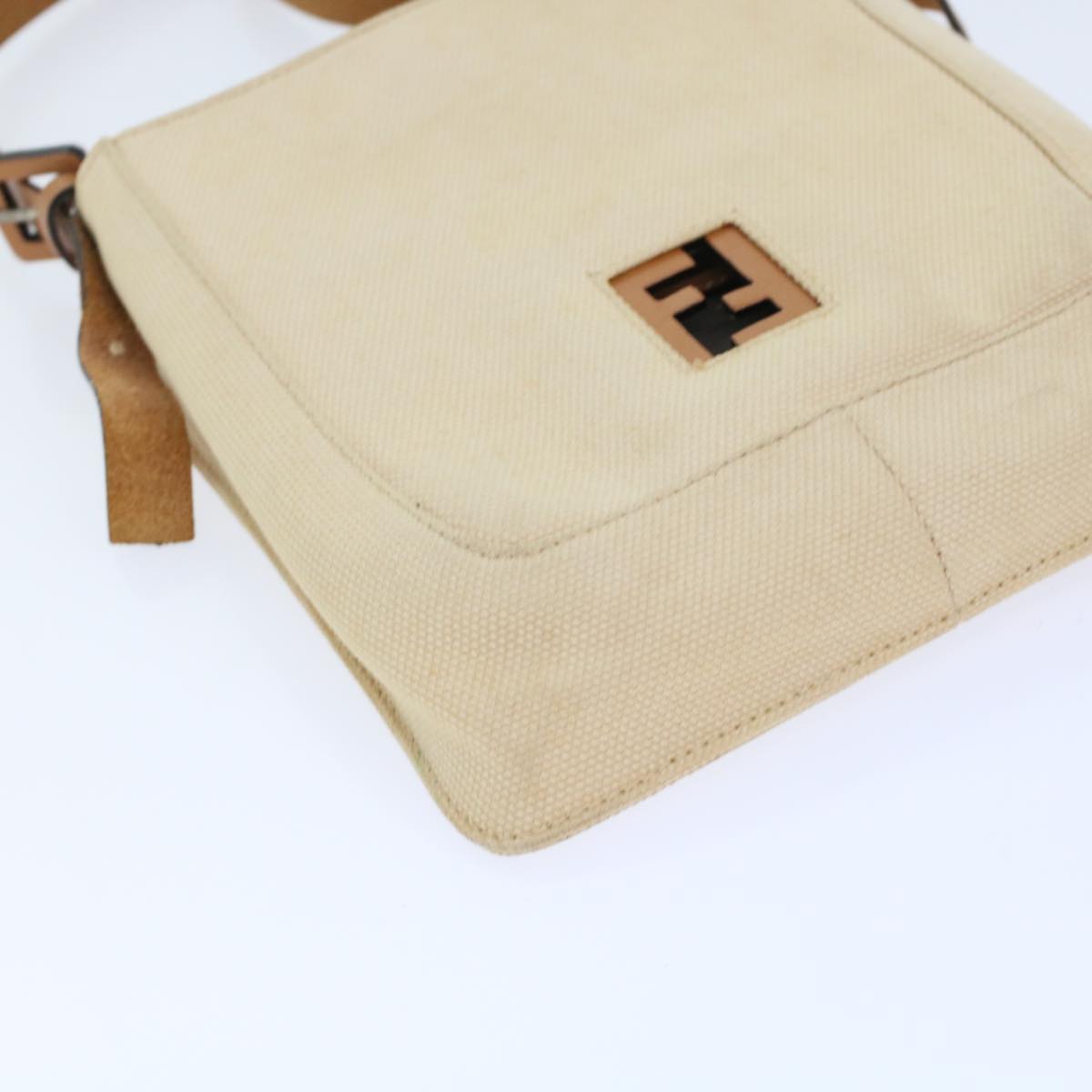 FENDI Shoulder Bag Canvas Beige Auth 49413