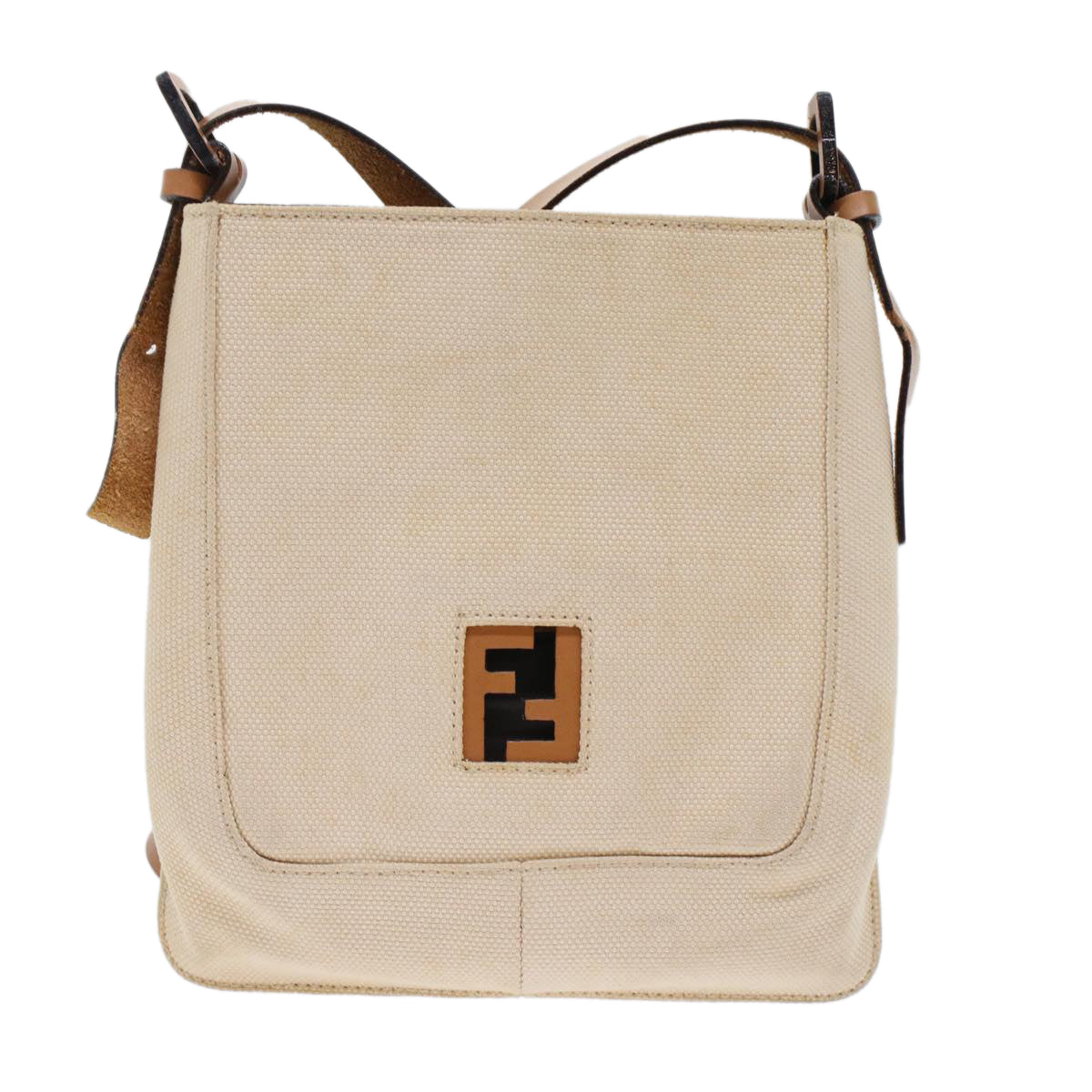 FENDI Shoulder Bag Canvas Beige Auth 49413