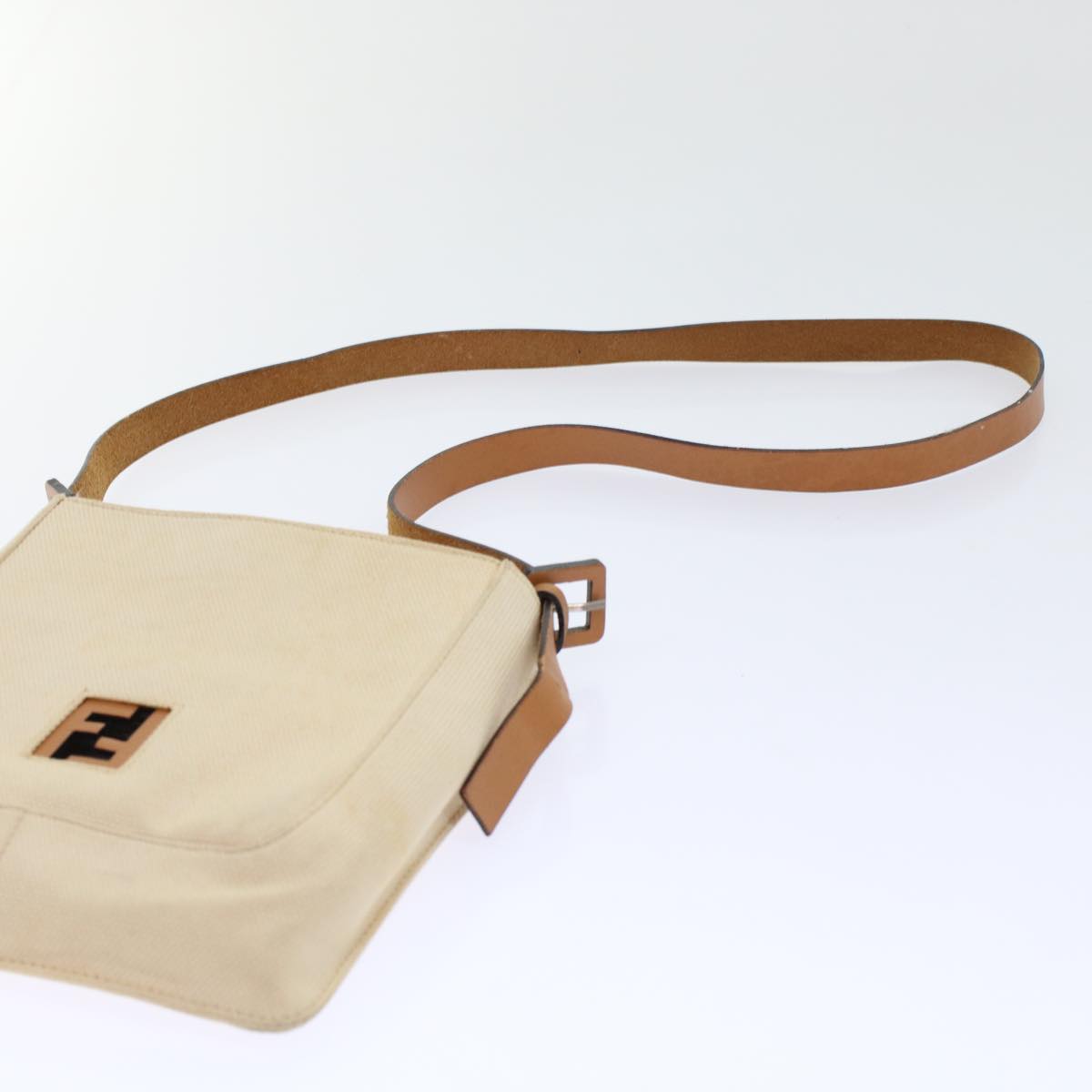 FENDI Shoulder Bag Canvas Beige Auth 49413