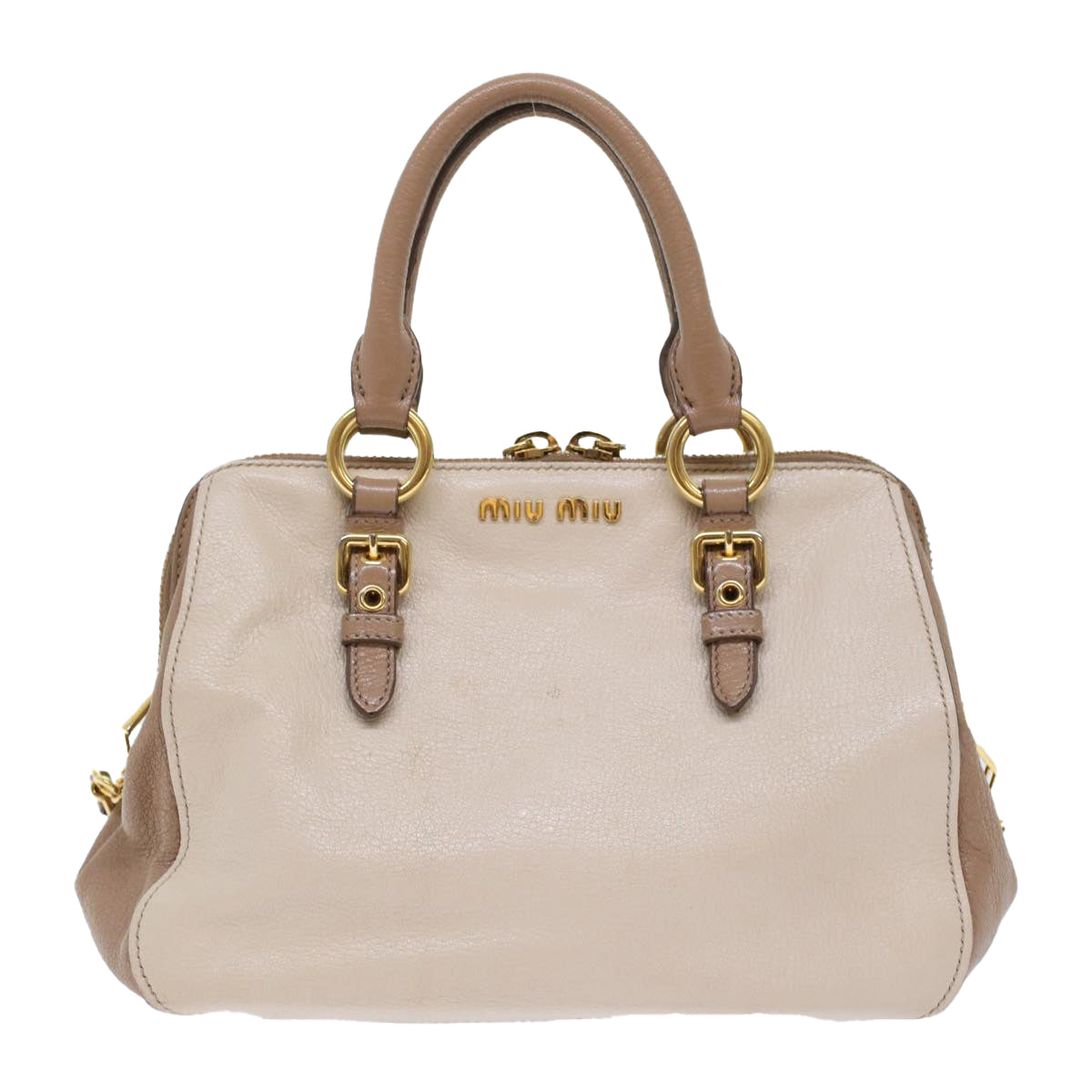 Miu Miu Hand Bag Leather 2way Cream Beige Auth 49414