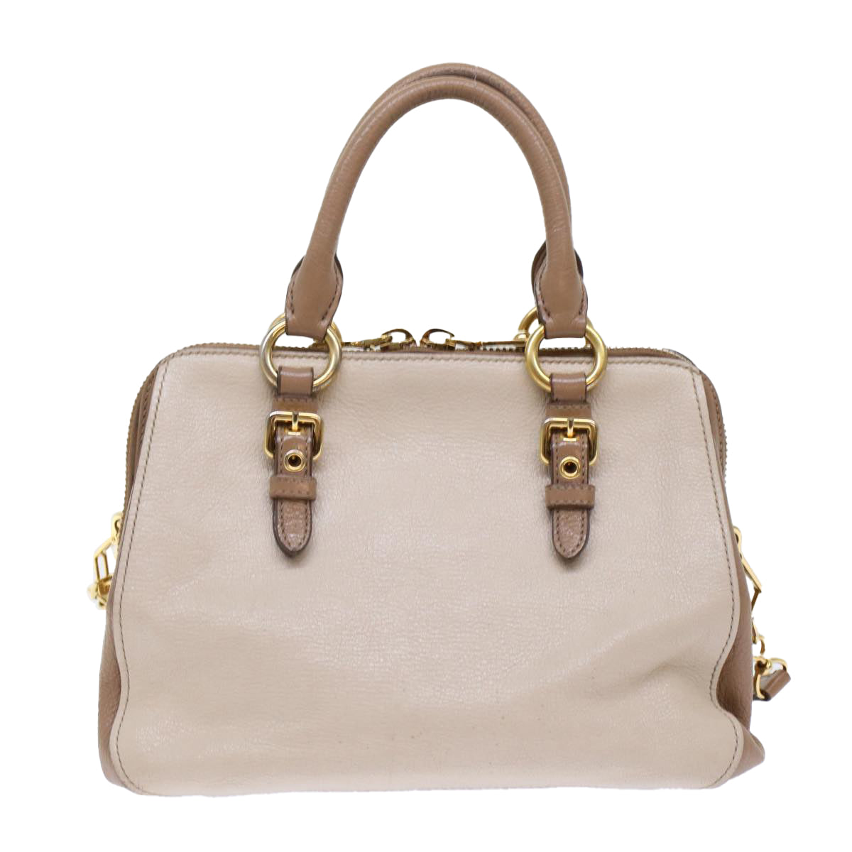 Miu Miu Hand Bag Leather 2way Cream Beige Auth 49414