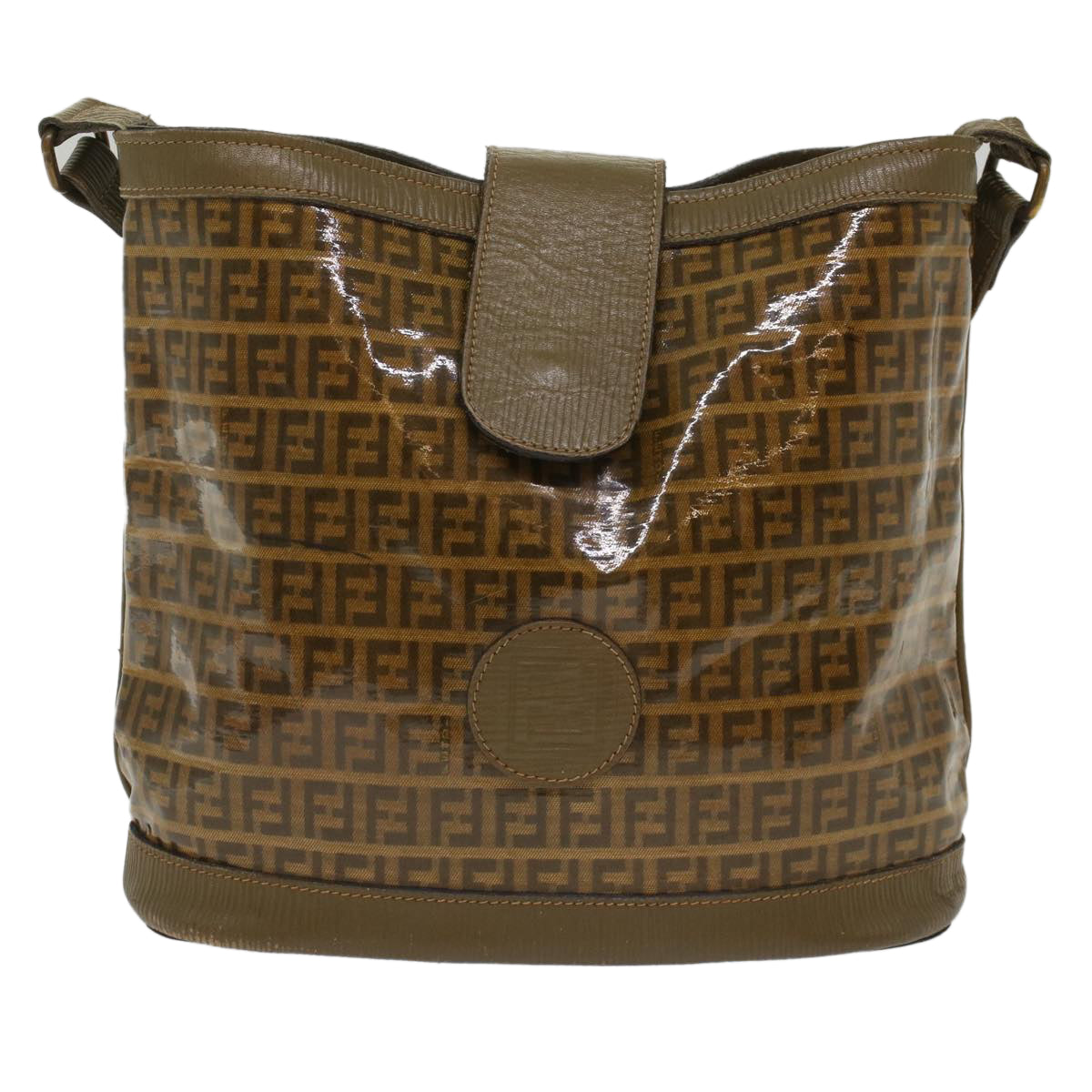 FENDI Zucchino Canvas Shoulder Bag Brown Auth 49490