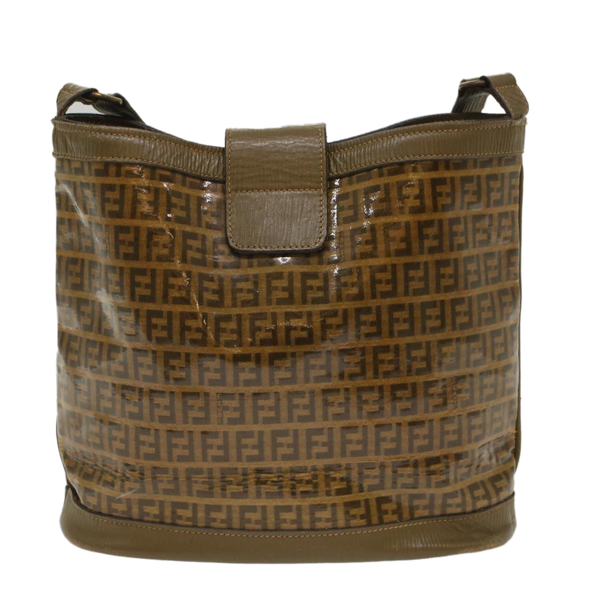 FENDI Zucchino Canvas Shoulder Bag Brown Auth 49490