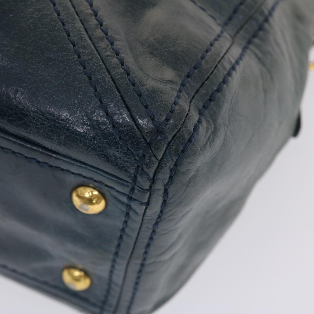 PRADA Hand Bag Leather 2way Blue Auth 49591