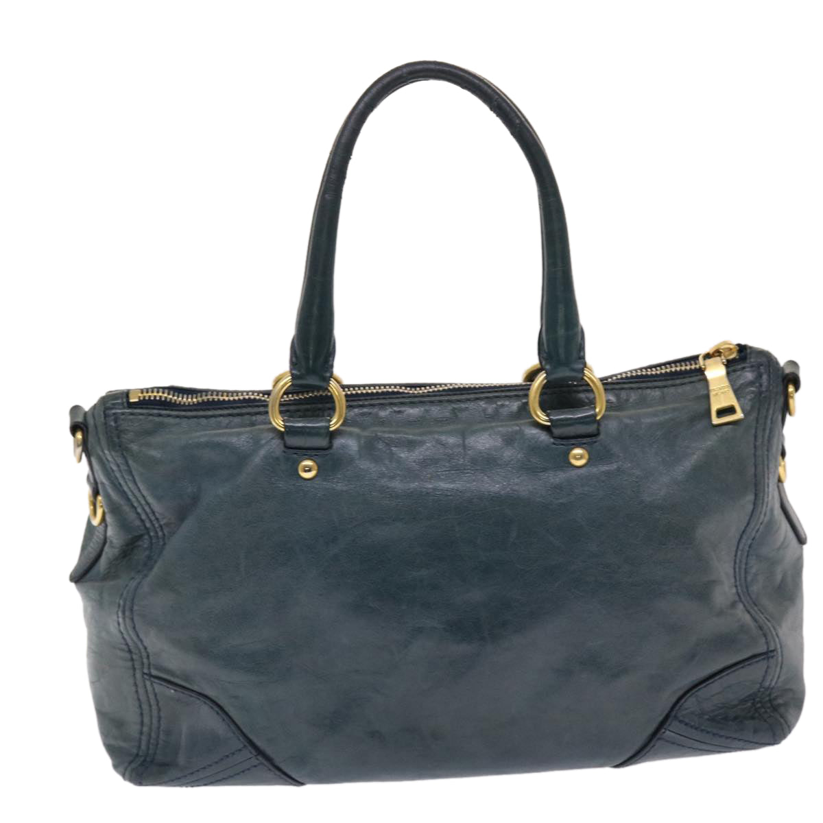 PRADA Hand Bag Leather 2way Blue Auth 49591 - 0