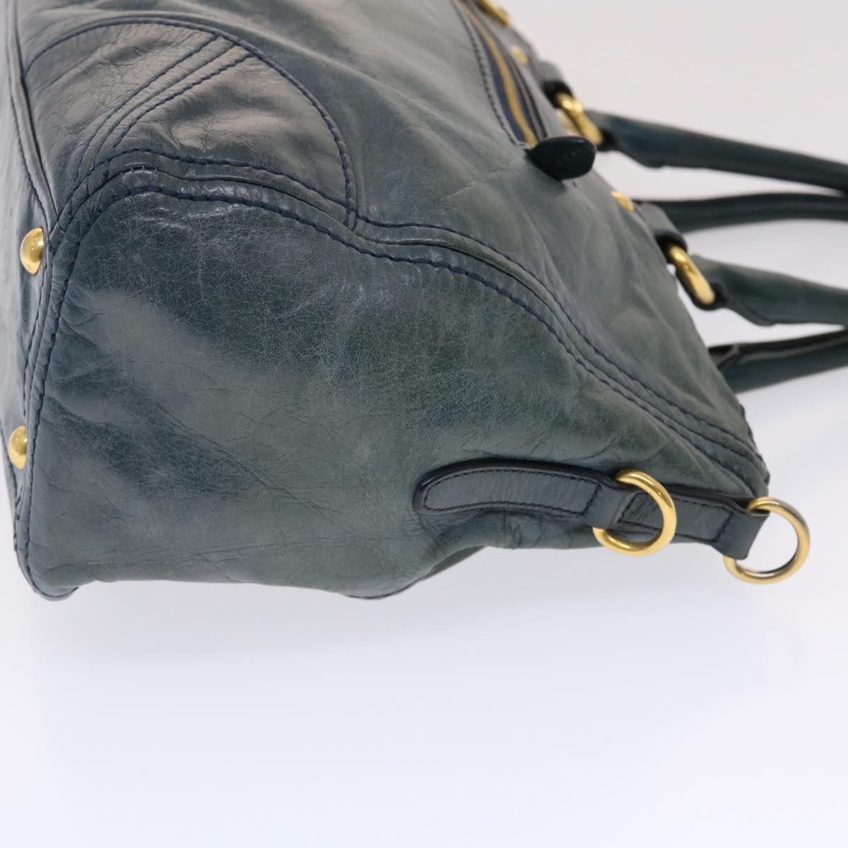 PRADA Hand Bag Leather 2way Blue Auth 49591