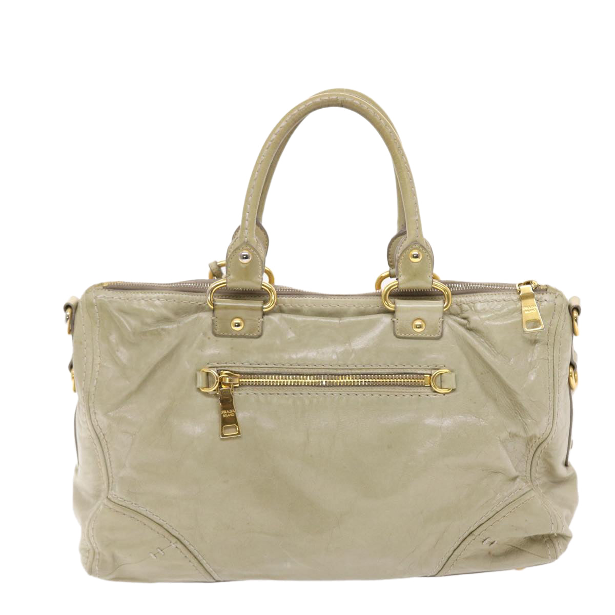 PRADA Hand Bag Leather 2way Cream Auth 49592