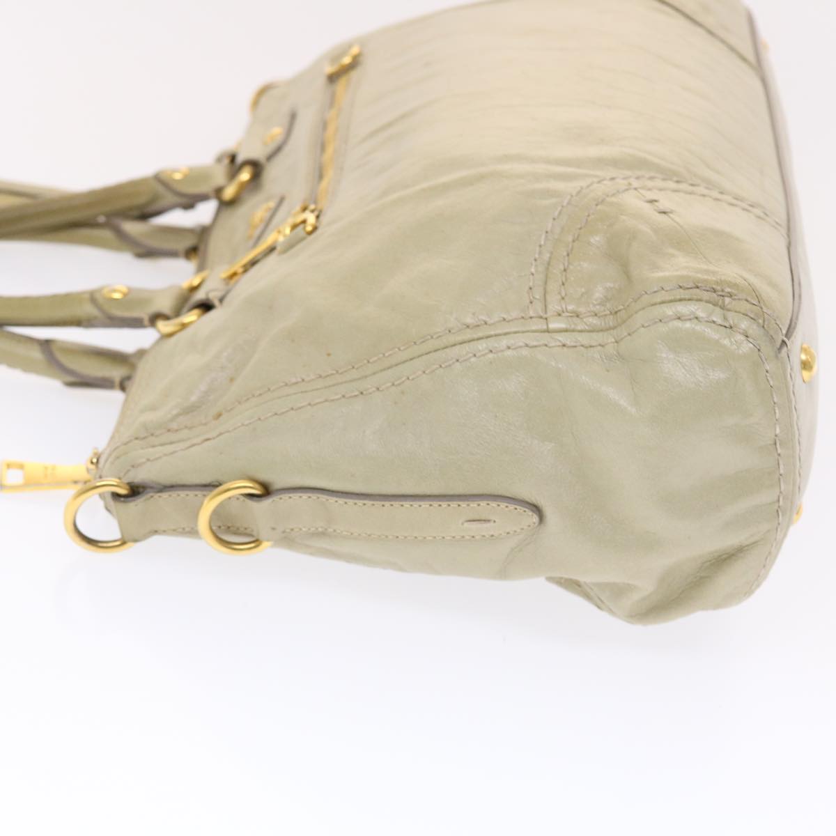PRADA Hand Bag Leather 2way Cream Auth 49592