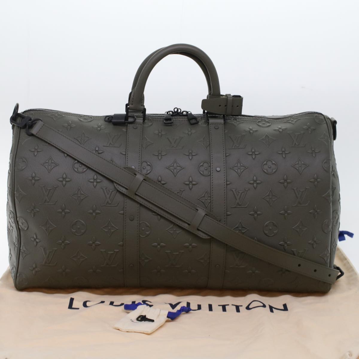 LOUIS VUITTON Monogram Seal Keepall Bandouliere 50 Bag Khaki M57963 Auth 49623A