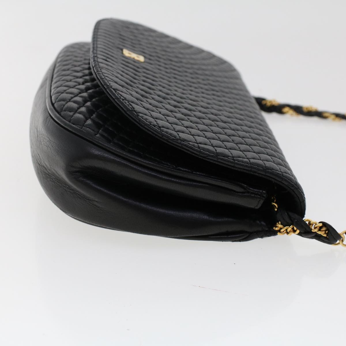 BALLY Quilted Chain Shoulder Bag Leather Black Auth 49777