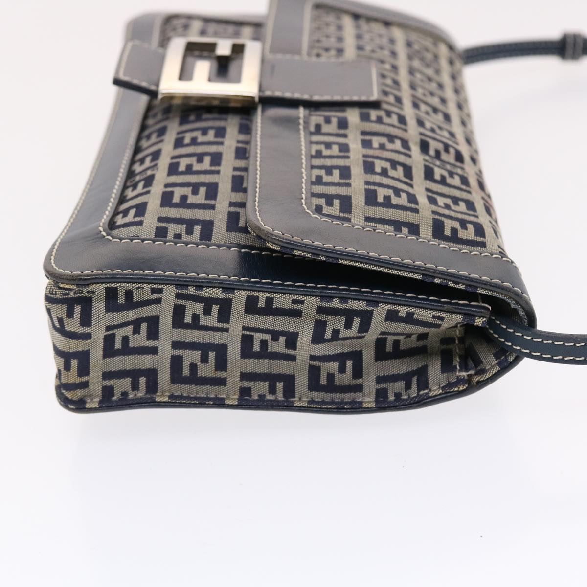 FENDI Zucchino Canvas Mamma Baguette Shoulder Bag Navy Auth 49779