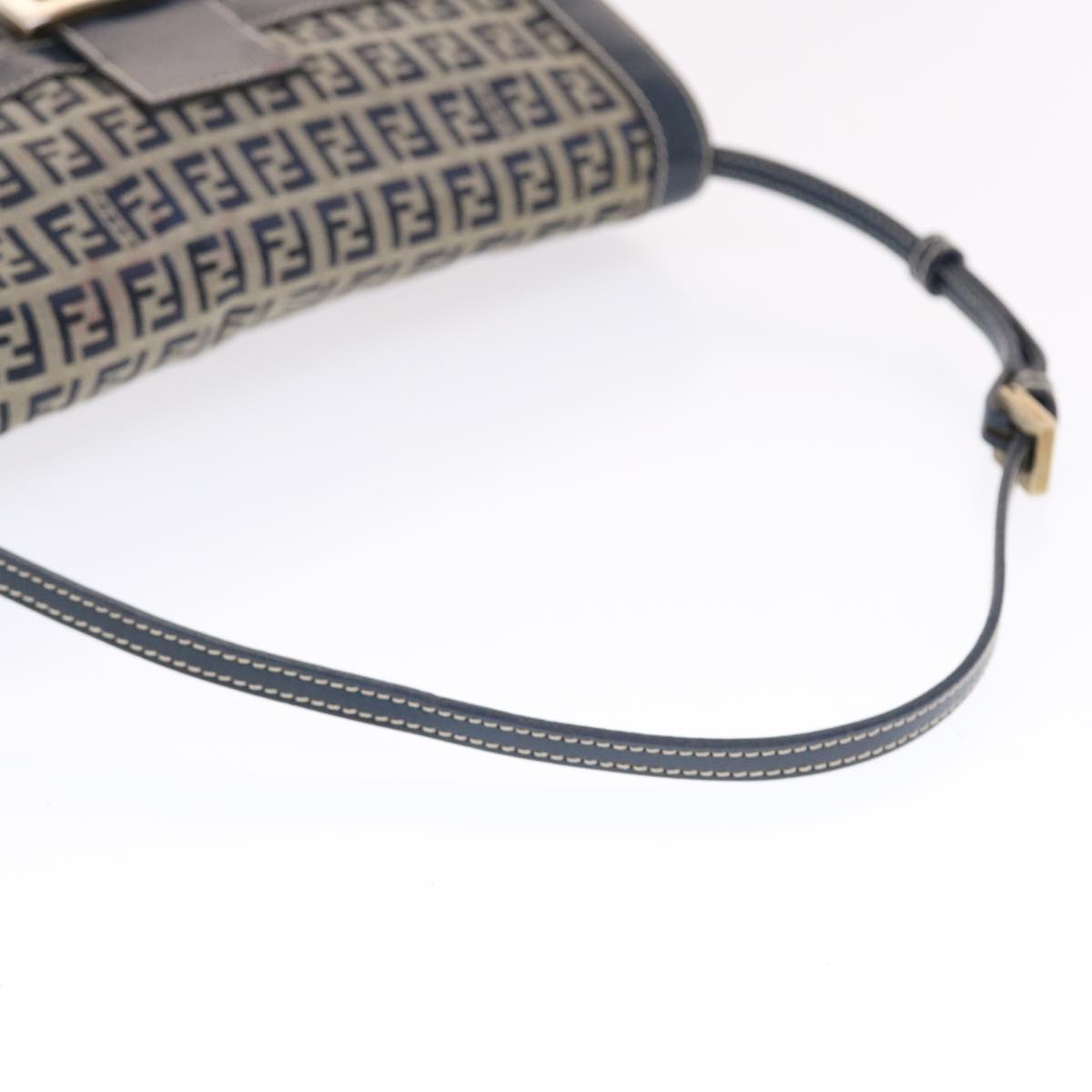 FENDI Zucchino Canvas Mamma Baguette Shoulder Bag Navy Auth 49779