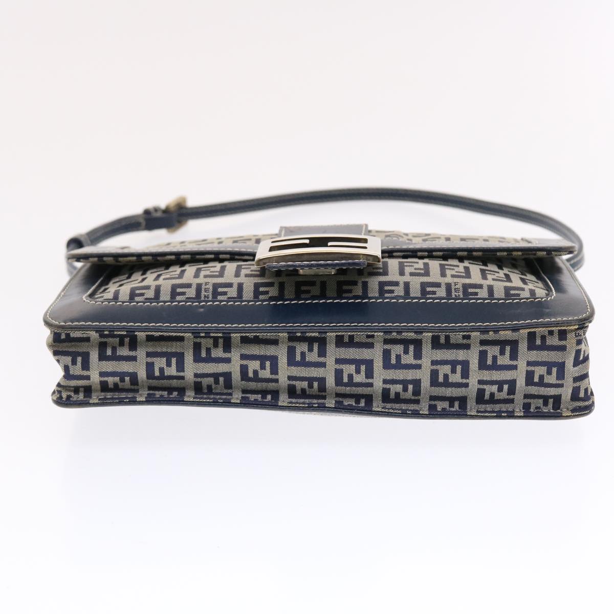 FENDI Zucchino Canvas Mamma Baguette Shoulder Bag Navy Auth 49779