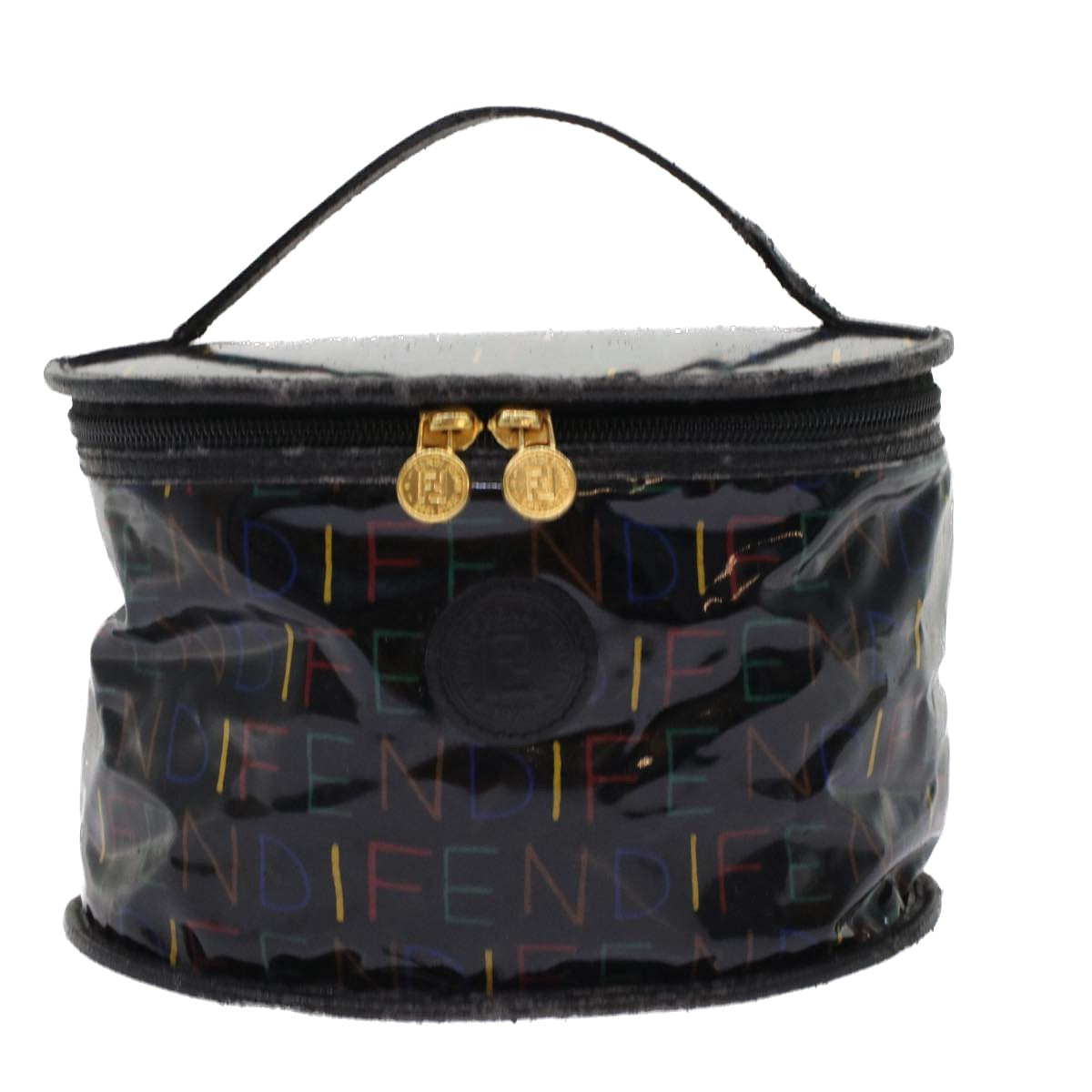 FENDI Vanity Cosmetic Pouch Enamel Black Multicolor Auth 49780