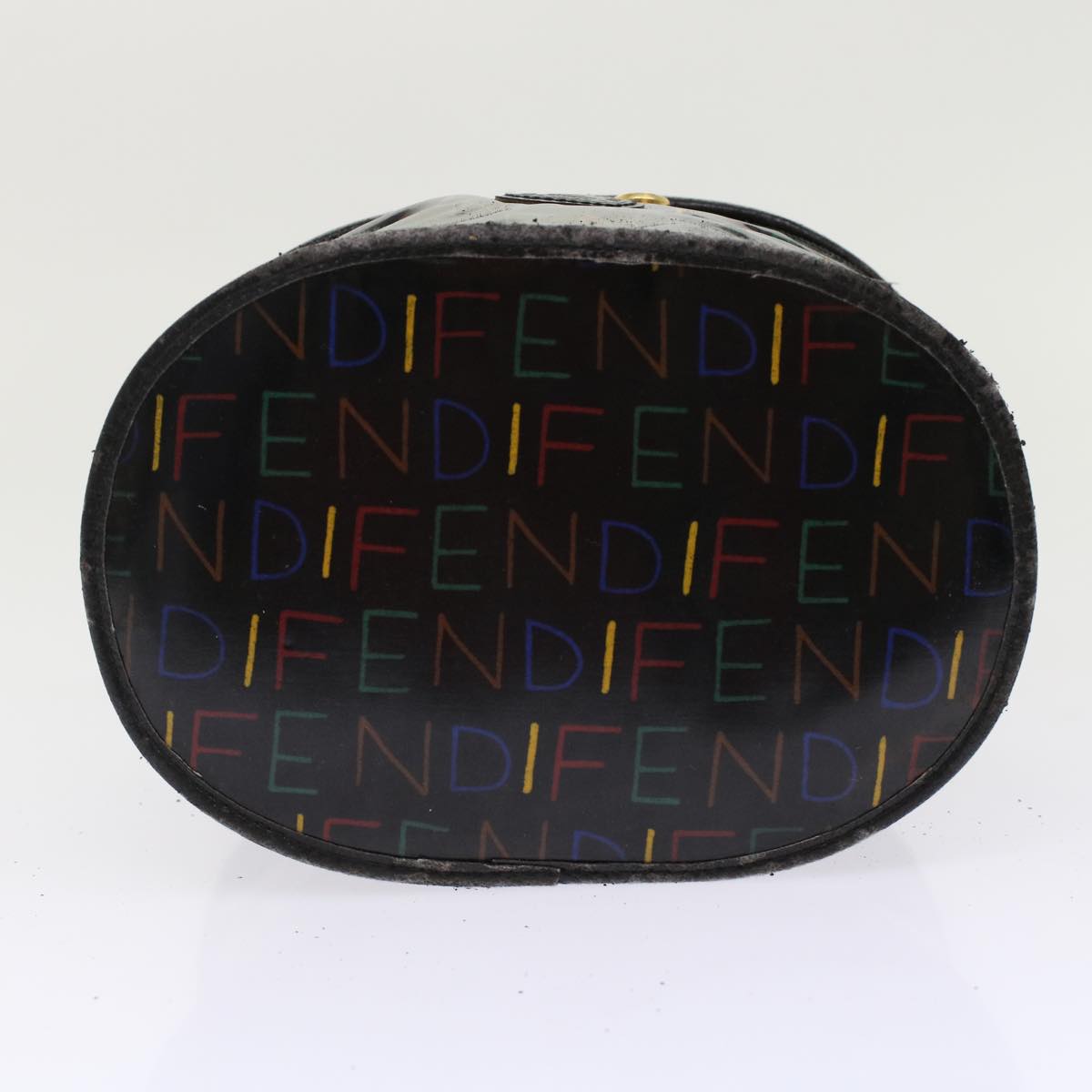 FENDI Vanity Cosmetic Pouch Enamel Black Multicolor Auth 49780