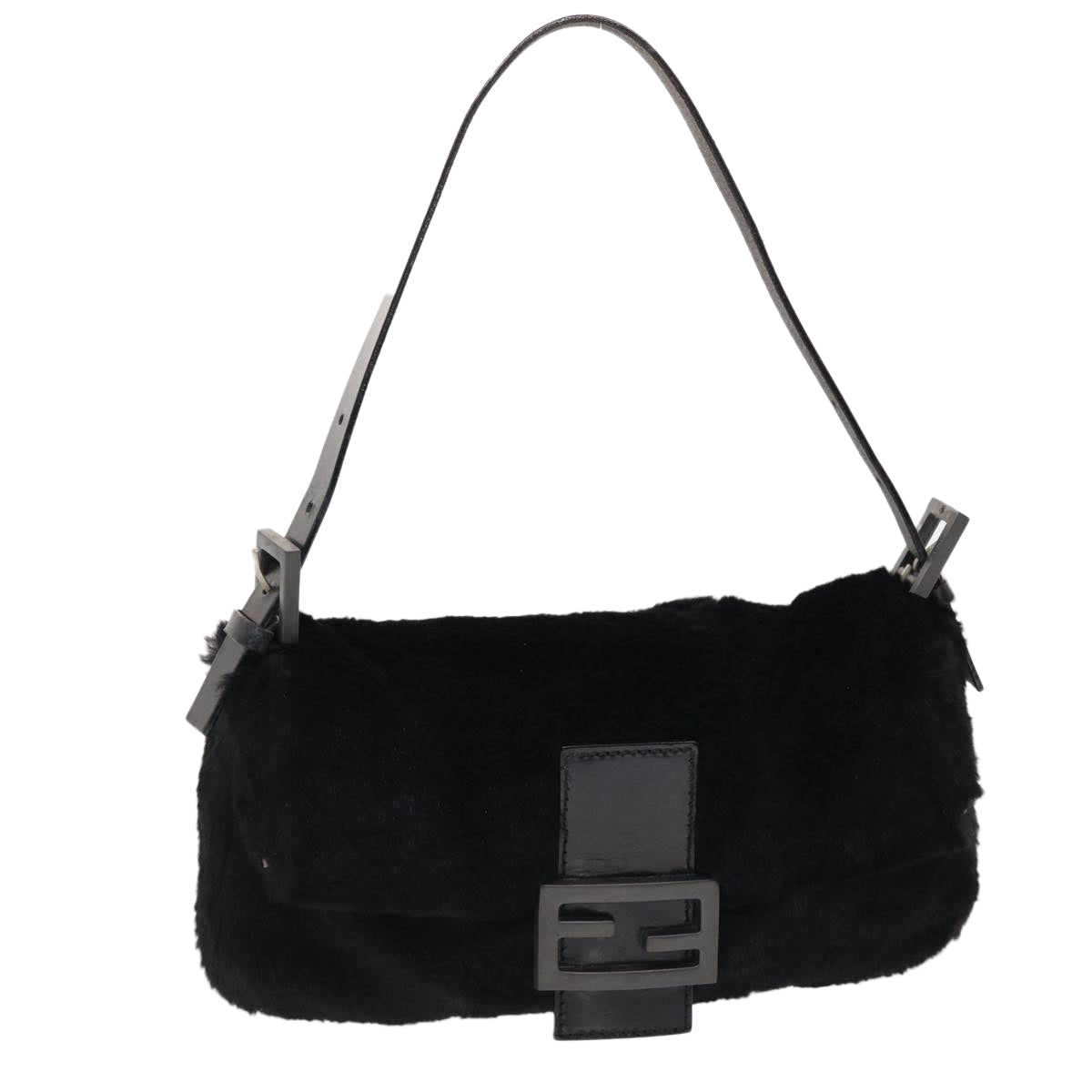 FENDI Mamma Baguette Shoulder Bag Fur Black Auth 49782