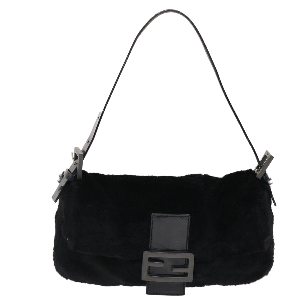 FENDI Mamma Baguette Shoulder Bag Fur Black Auth 49782