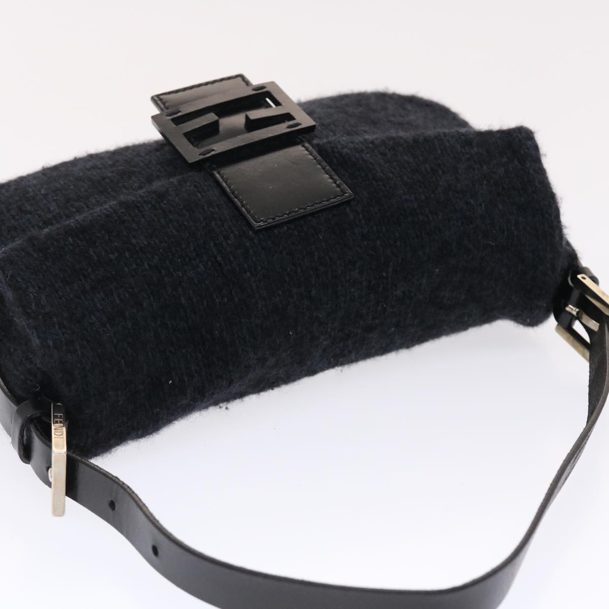 FENDI Mamma Baguette Shoulder Bag Wool Black Auth 49783