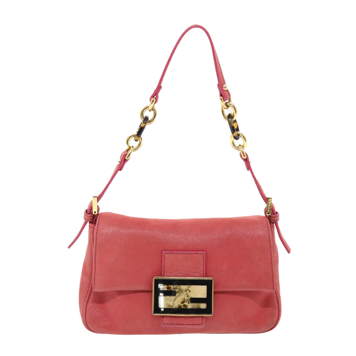 FENDI Mamma Baguette Shoulder Bag Leather Pink Auth 49784