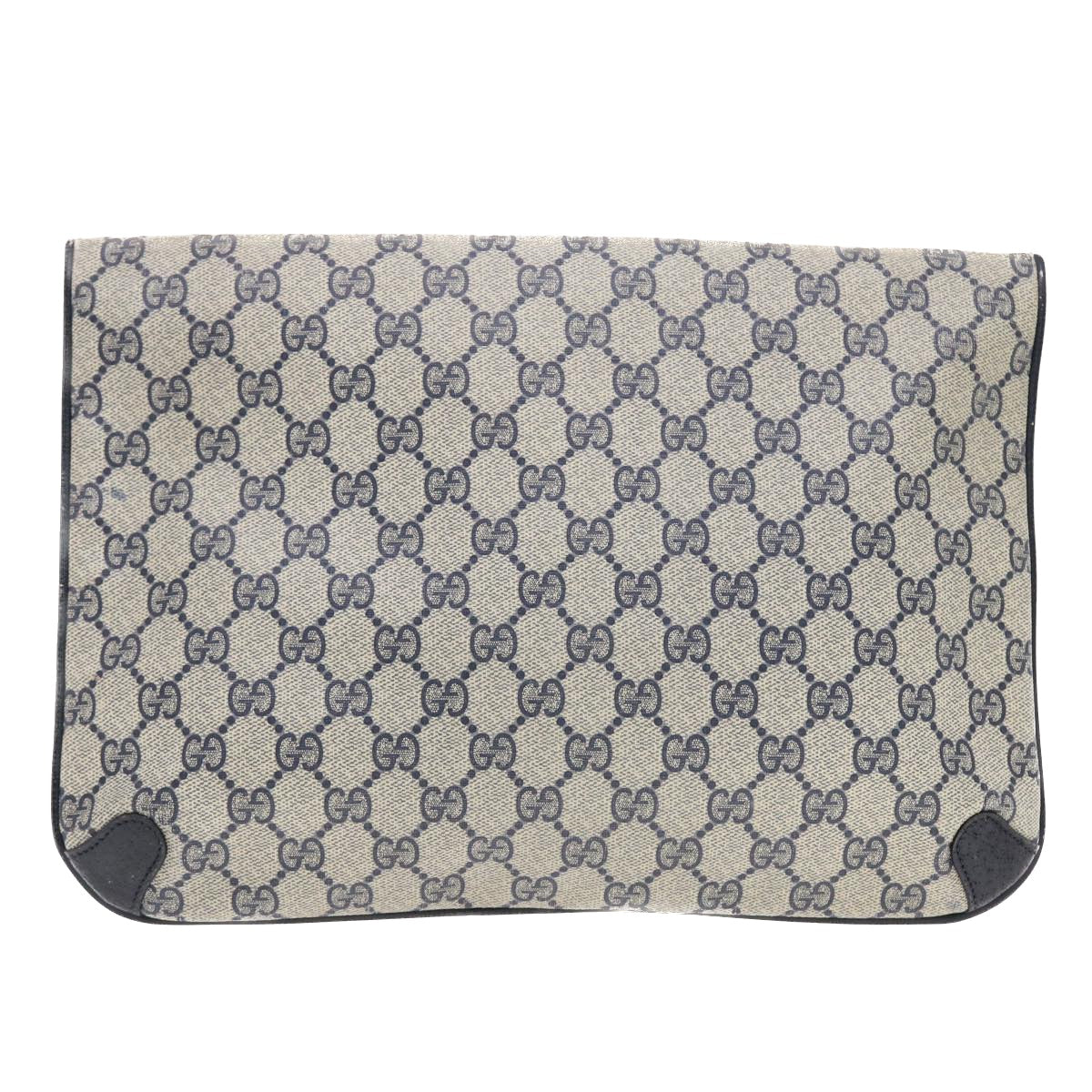 GUCCI GG Canvas Clutch Bag PVC Leather Gray Navy 89 02 075 Auth 49798 - 0