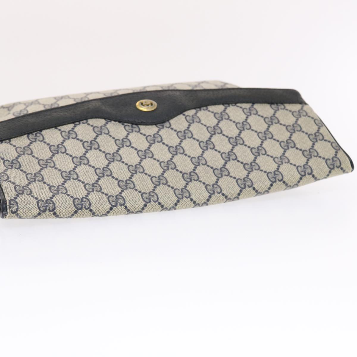 GUCCI GG Canvas Clutch Bag PVC Leather Gray Navy 89 02 075 Auth 49798