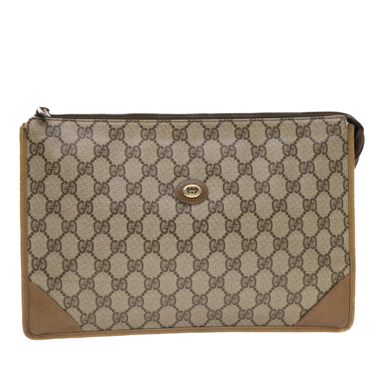 GUCCI GG Canvas Clutch Bag PVC Leather Beige 97 01 029 Auth 49799