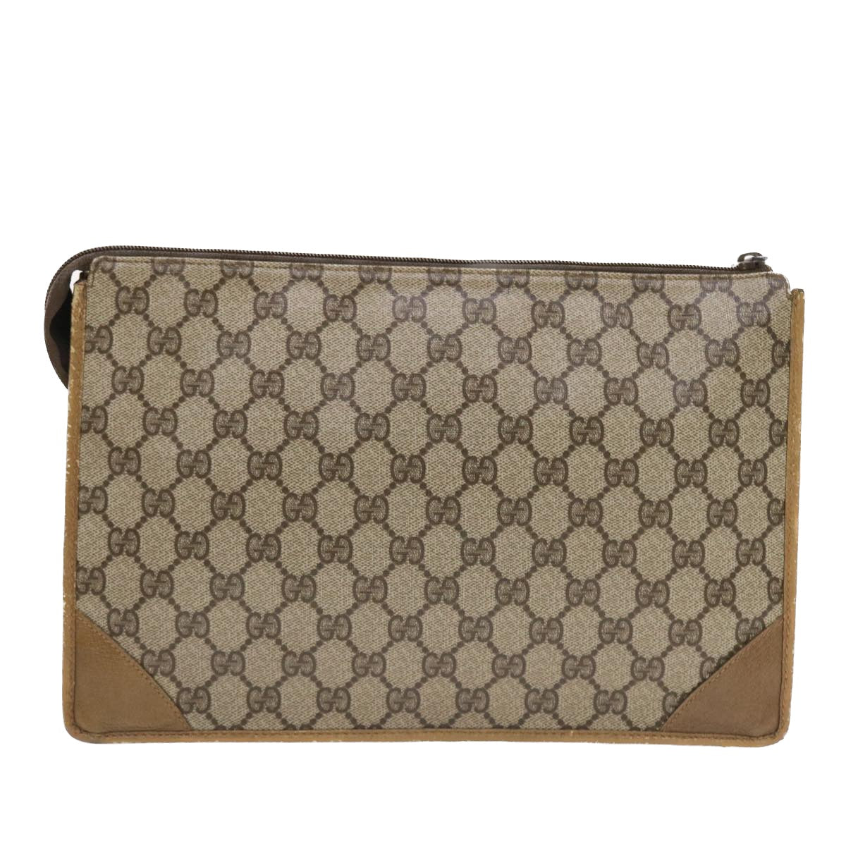 GUCCI GG Canvas Clutch Bag PVC Leather Beige 97 01 029 Auth 49799 - 0