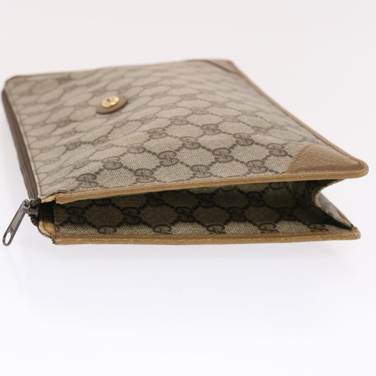 GUCCI GG Canvas Clutch Bag PVC Leather Beige 97 01 029 Auth 49799