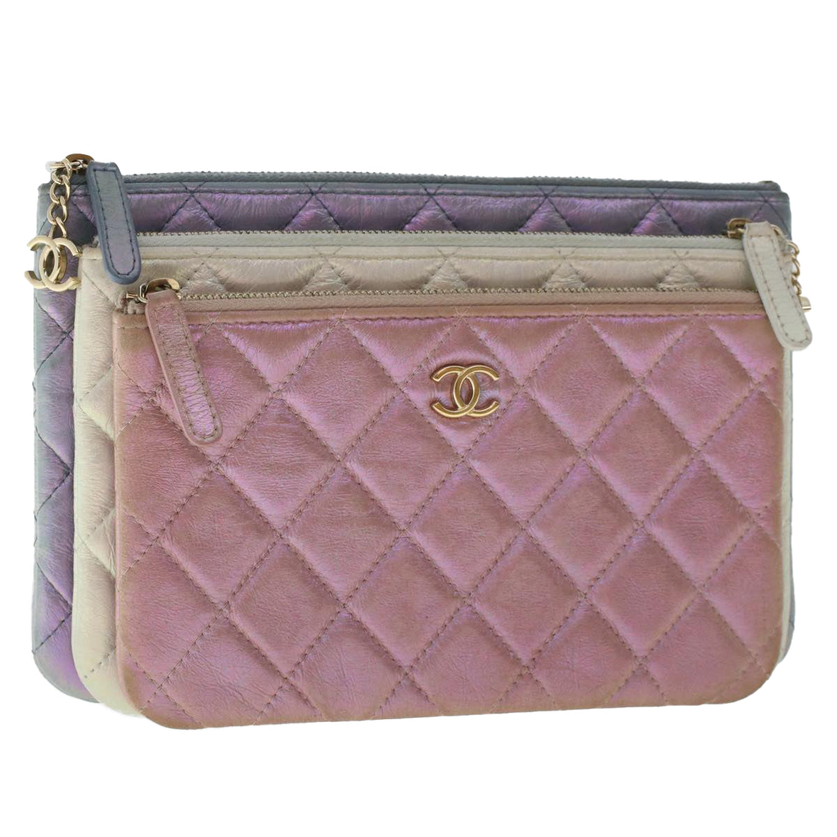 CHANEL Triple Clutch Bag Lamb Skin Aurora Color CC Auth 49889