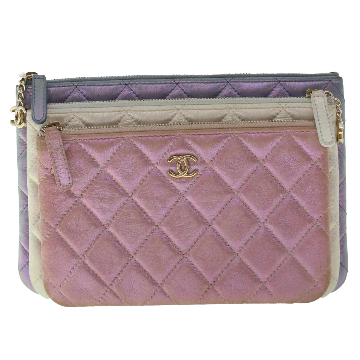 CHANEL Triple Clutch Bag Lamb Skin Aurora Color CC Auth 49889 - 0