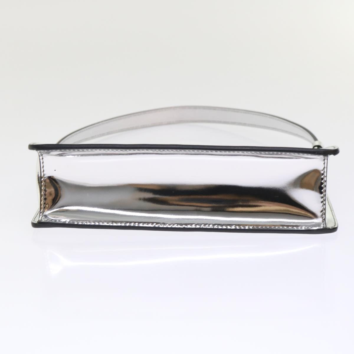 PRADA Accessory Pouch Metallic leather Silver Auth 49897A