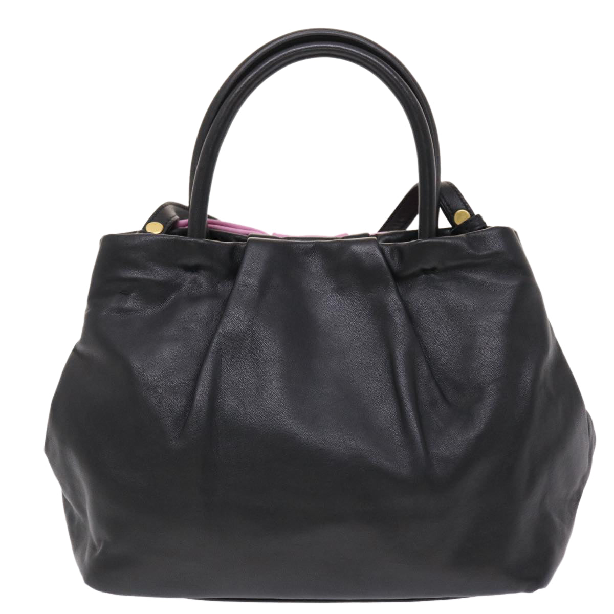PRADA Ribbon Hand Bag Leather 2way Black Pink Auth 49914 - 0