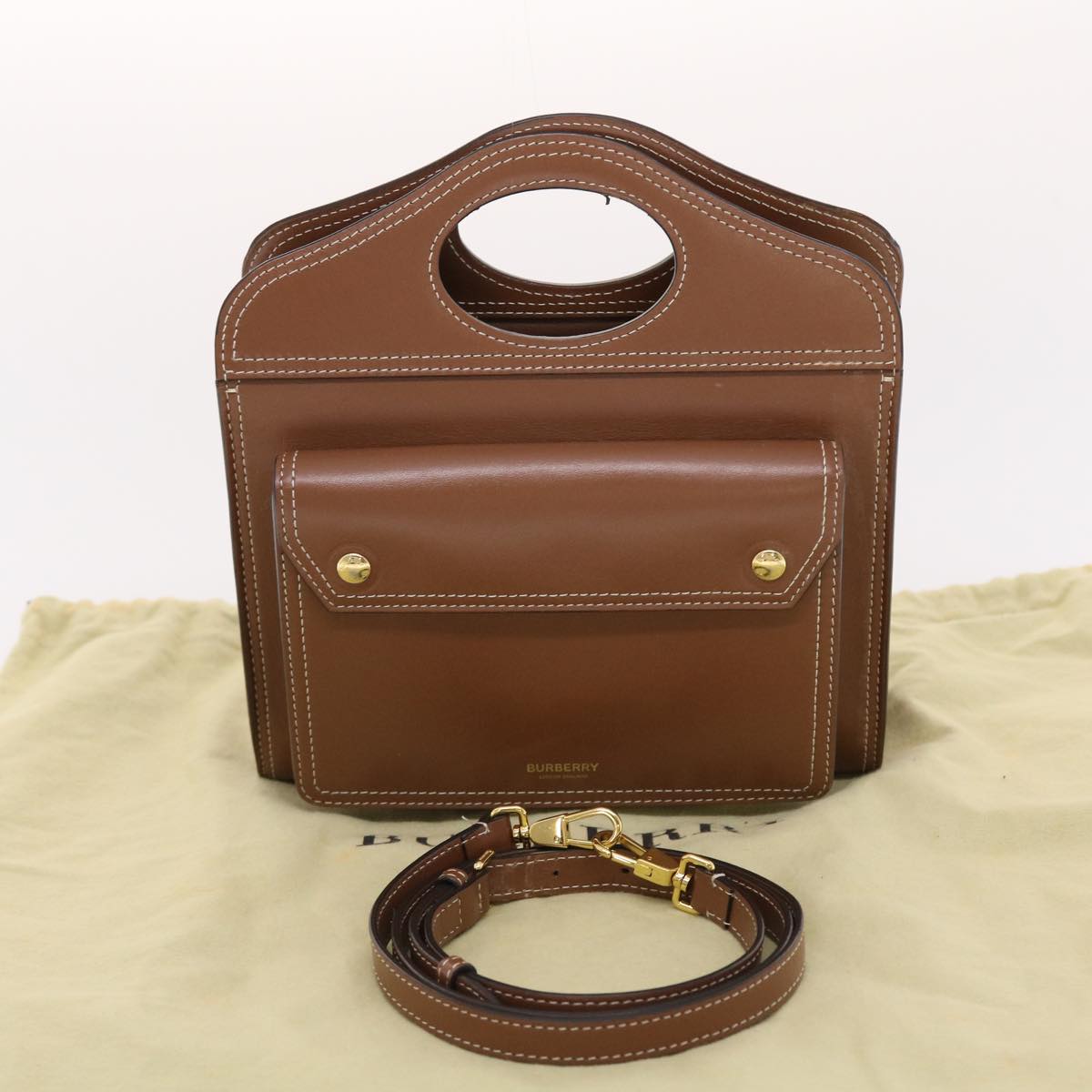 BURBERRY Hand Bag Topstitch leather 2way Brown Auth 49937