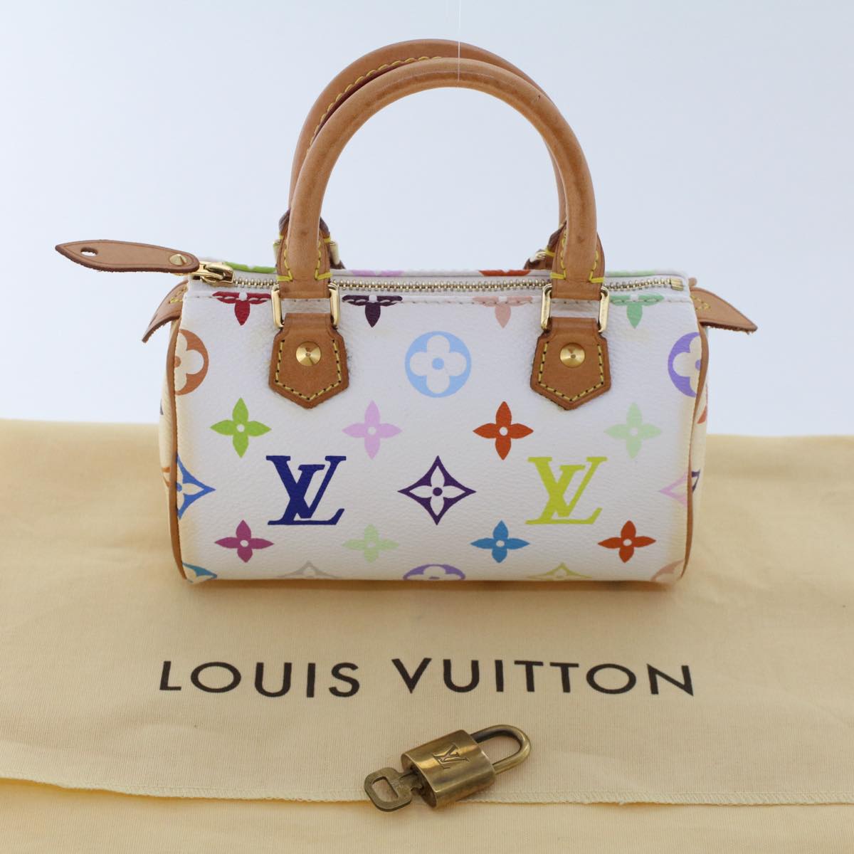 LOUIS VUITTON Monogram Multicolor Mini Speedy Hand Bag White M92645 Auth 49983