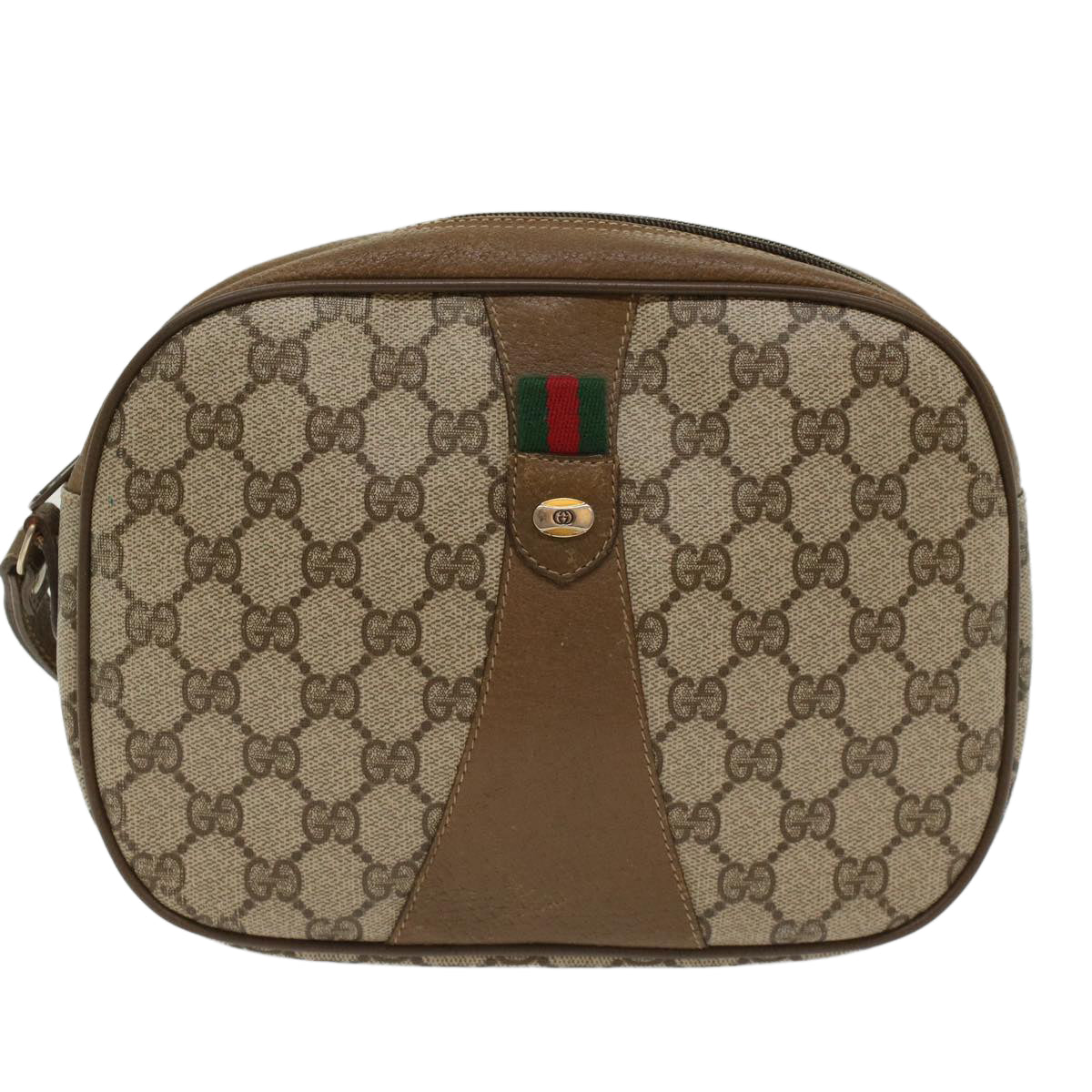 GUCCI GG Canvas Web Sherry Line Clutch Bag Beige Red 89•01•034 Auth 49988