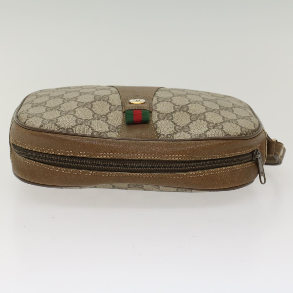 GUCCI GG Canvas Web Sherry Line Clutch Bag Beige Red 89•01•034 Auth 49988