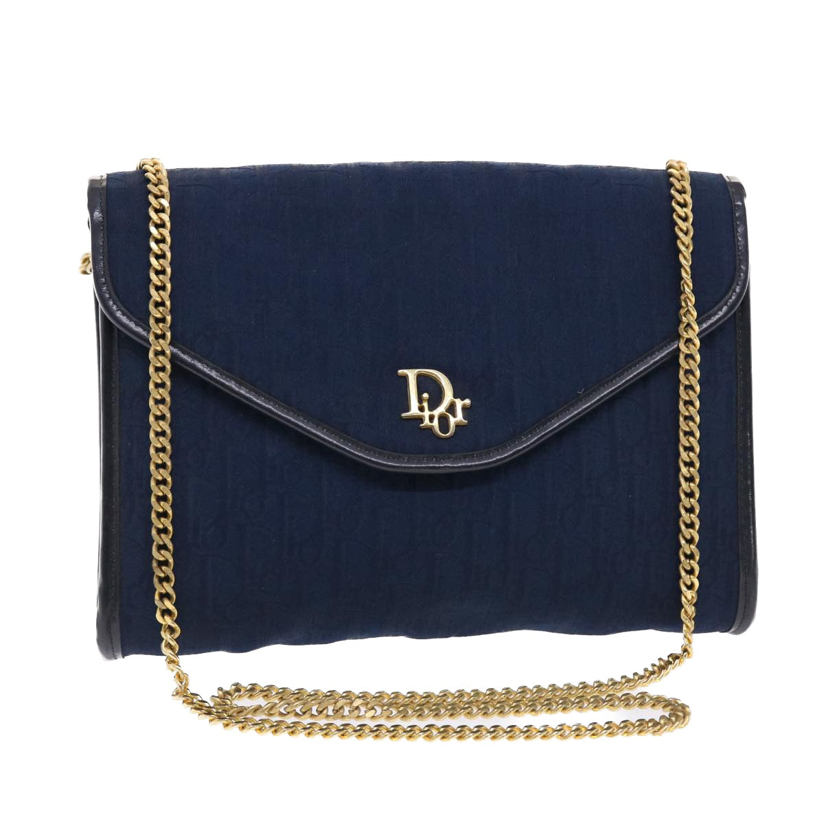 Christian Dior Trotter Canvas Chain Shoulder Bag Navy Auth 49994